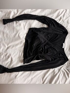 Black Long Sleeve Wrap Top